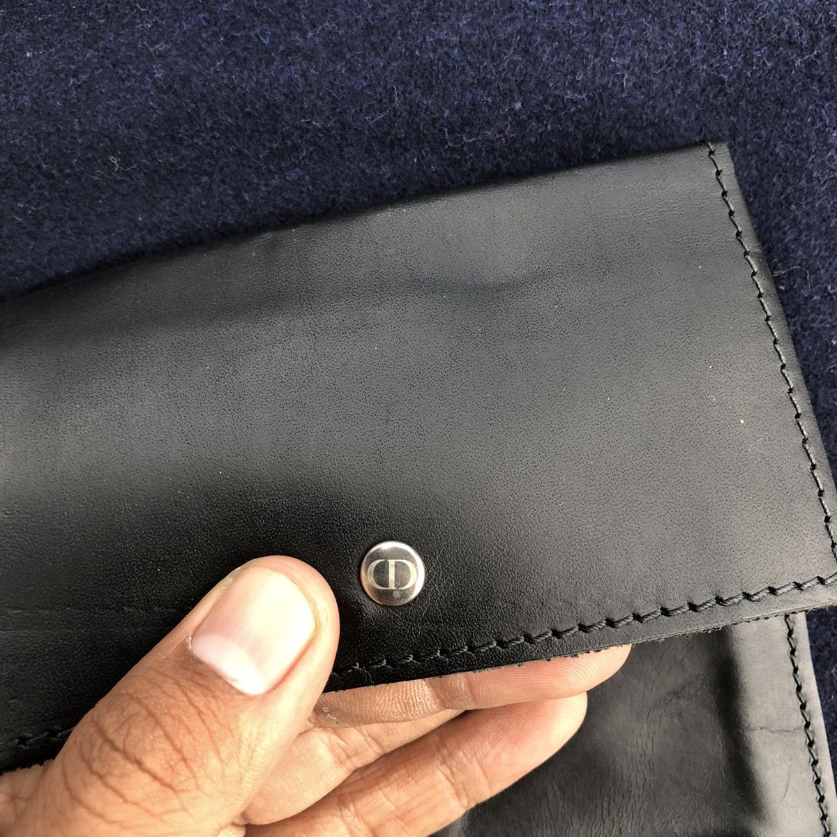 Christian Dior Monsieur Authentic Christian Dior Navy BL Wool & BK Leather Clutch Size ONE SIZE - 7 Thumbnail