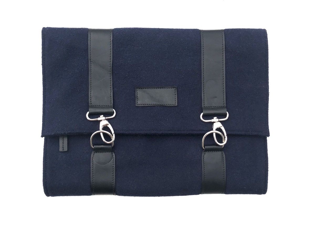 Christian Dior Monsieur Authentic Christian Dior Navy BL Wool & BK Leather Clutch Size ONE SIZE - 1 Thumbnail