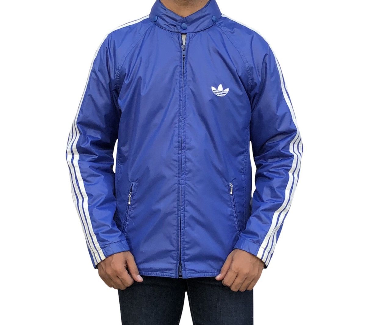 image of Vintage Adidas 3 Streifen Grosse Windbreaker Jacket in Blue, Men's (Size Medium)