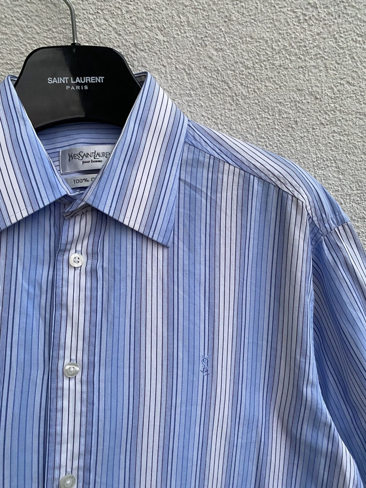 Yves Saint Laurent Blue YSL Shirt Striped Size US M / EU 48-50 / 2 - 1 Thumbnail