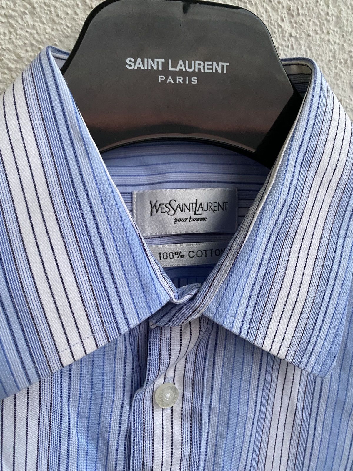 Yves Saint Laurent Blue YSL Shirt Striped Size US M / EU 48-50 / 2 - 5 Thumbnail