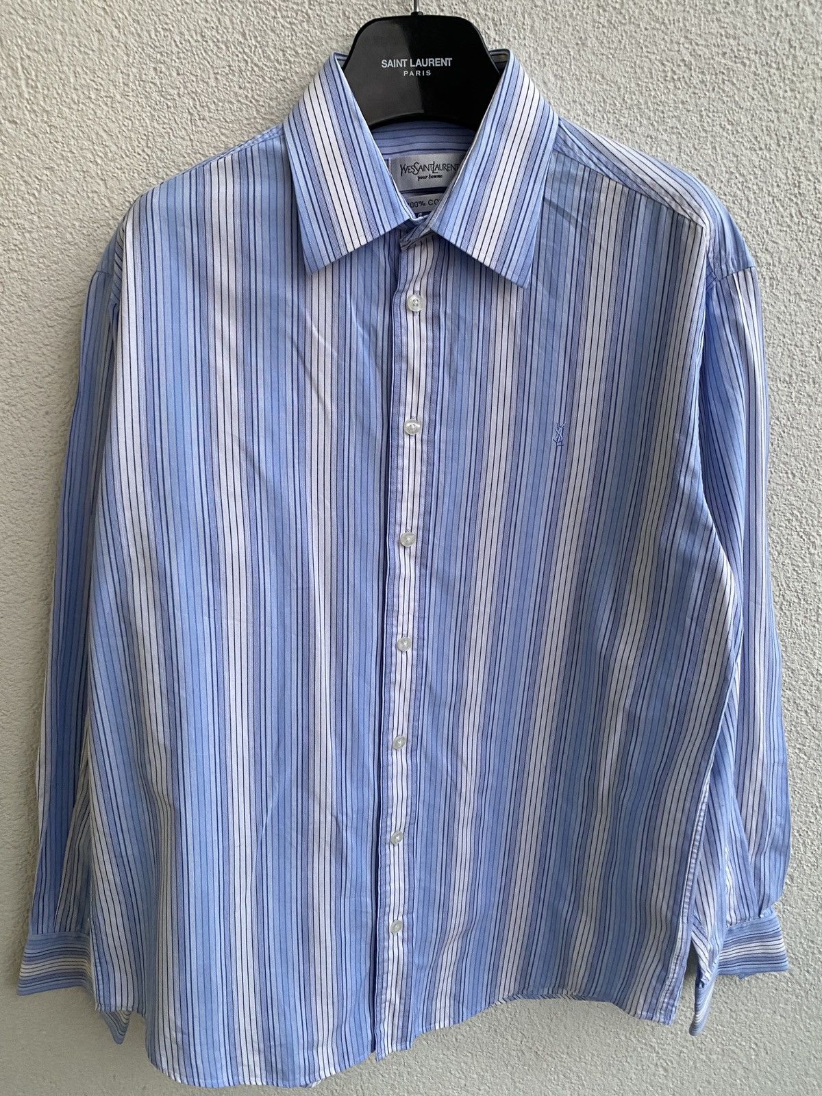Yves Saint Laurent Blue YSL Shirt Striped Size US M / EU 48-50 / 2 - 3 Thumbnail