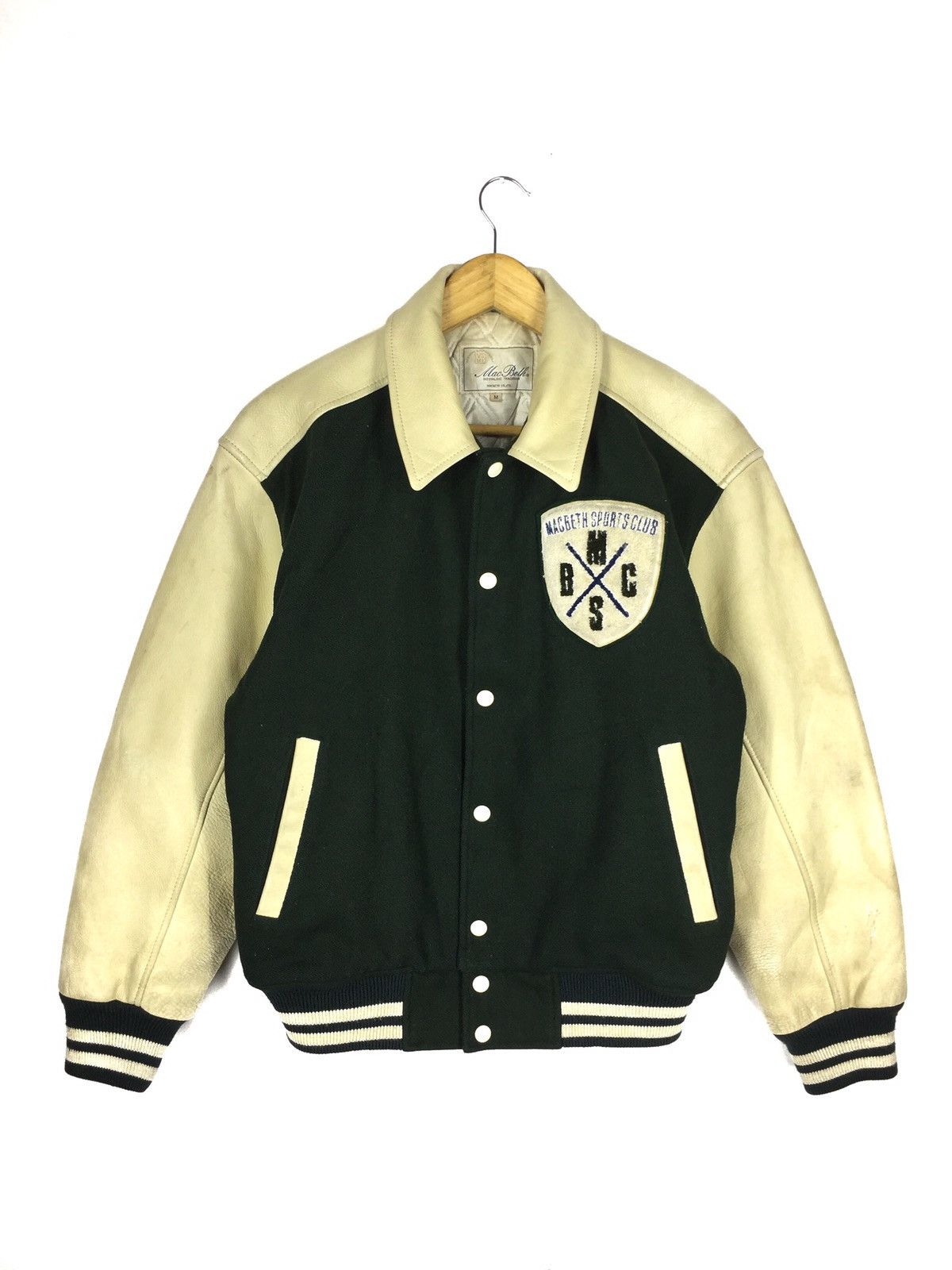 image of Vintage Macbeth Wool Varsity Jacket in Dark Green, Men's (Size Medium)