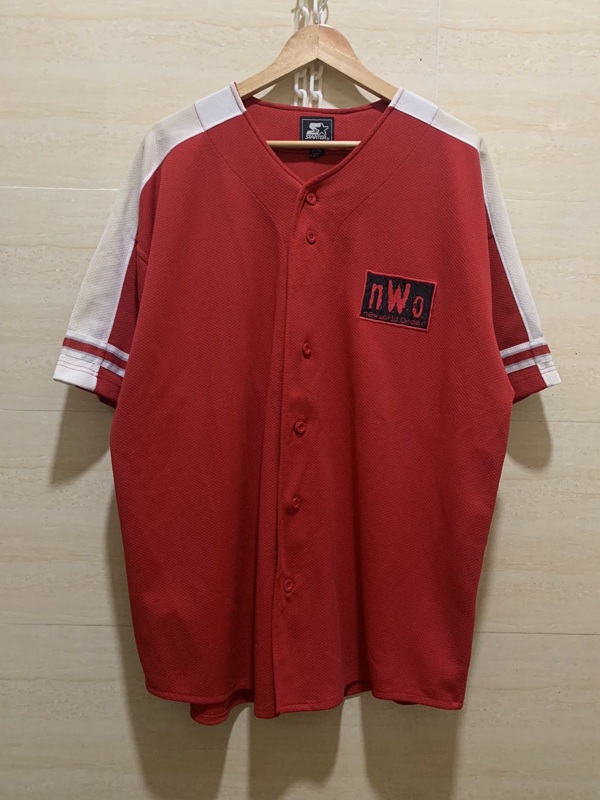 image of Wcwnwo x Wwe Vintage Nwo Wolfpac Wcw Baseball Button Ups Jersey in Red, Men's (Size 2XL)