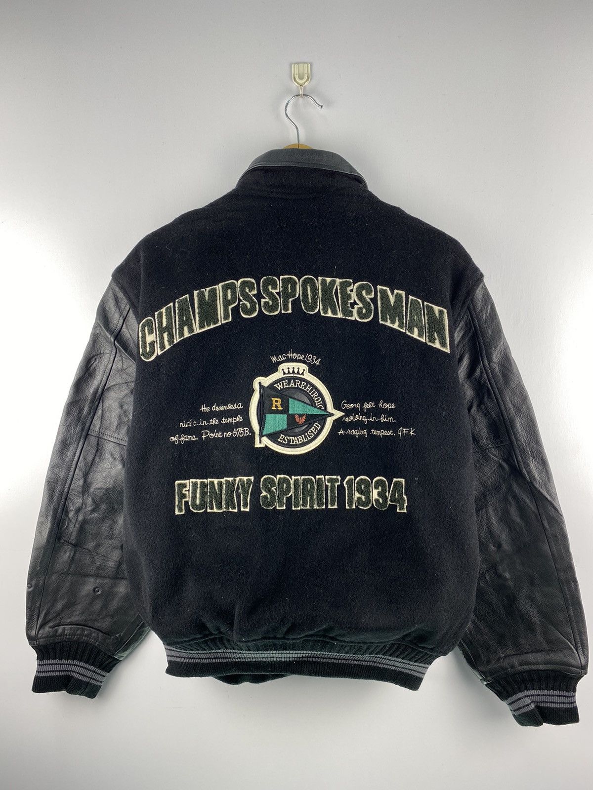 image of Varsity Jacket x Vintage 90's Machope Pursuit Varsity Leathet Jacket in Black, Men's (Size Medium)