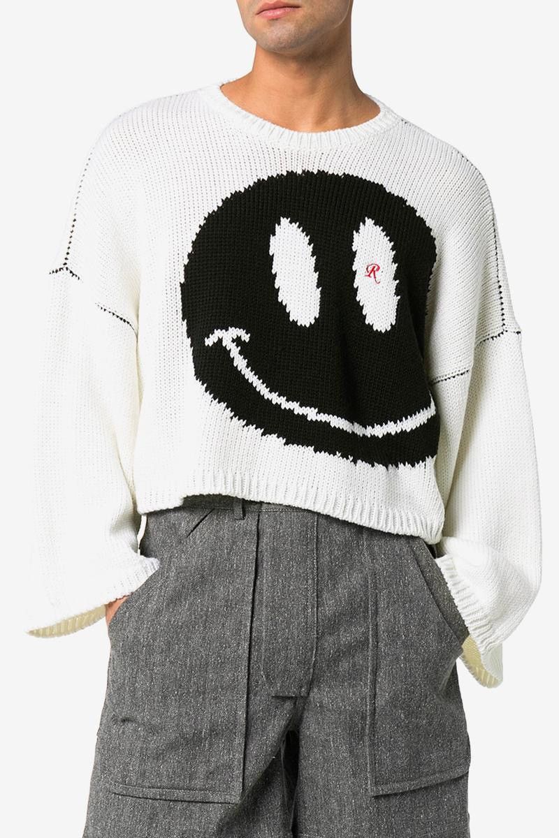 Raf Simons Smiley Face Knitted Sweater In White Size US S / EU 44-46 / 1 - 7 Thumbnail