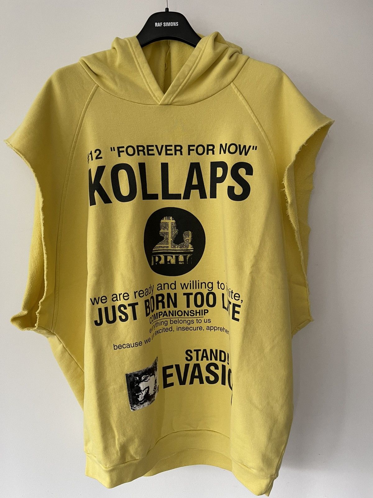 image of Raf Simons Redux Yellow 'kollaps' Hoodie, Men's (Size Large)