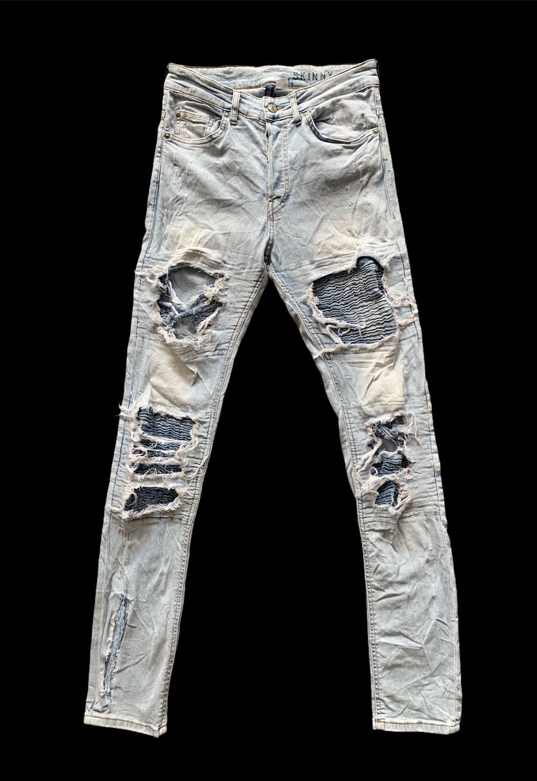 image of Distressed Denim H&m Skinny Distressed Biker Denim in Denim Faded, Men's (Size 29)