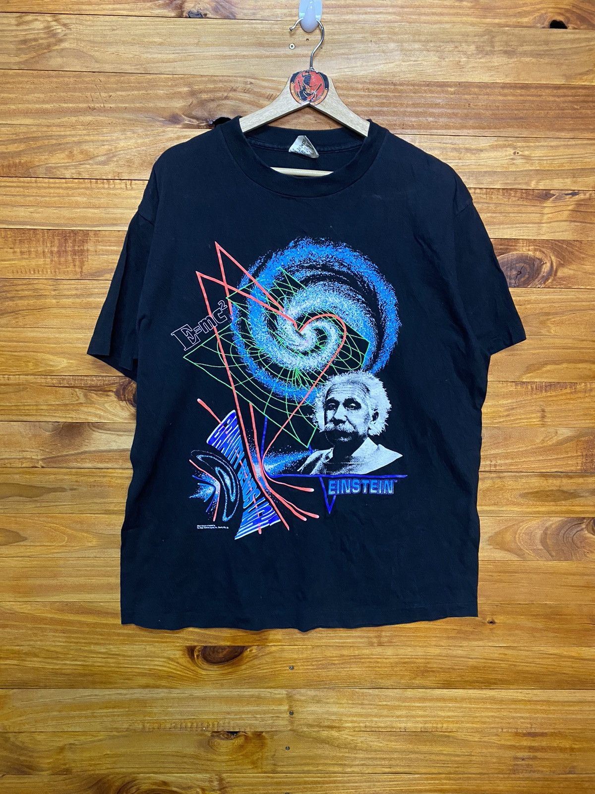 image of Vintage 90's Albert Einstein Over Print Made In Usa in Black, Men's (Size XL)