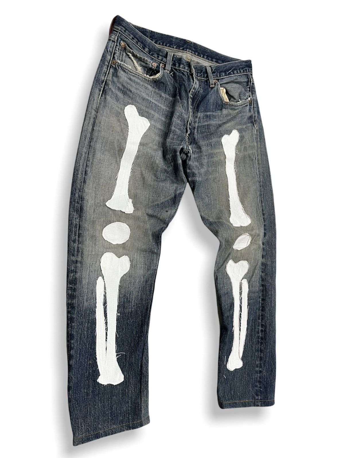 Levi's × Vintage Vintage LEVIS 510 Custom Skeleton Okagilly Patchworks Size US 34 / EU 50 - 4 Thumbnail