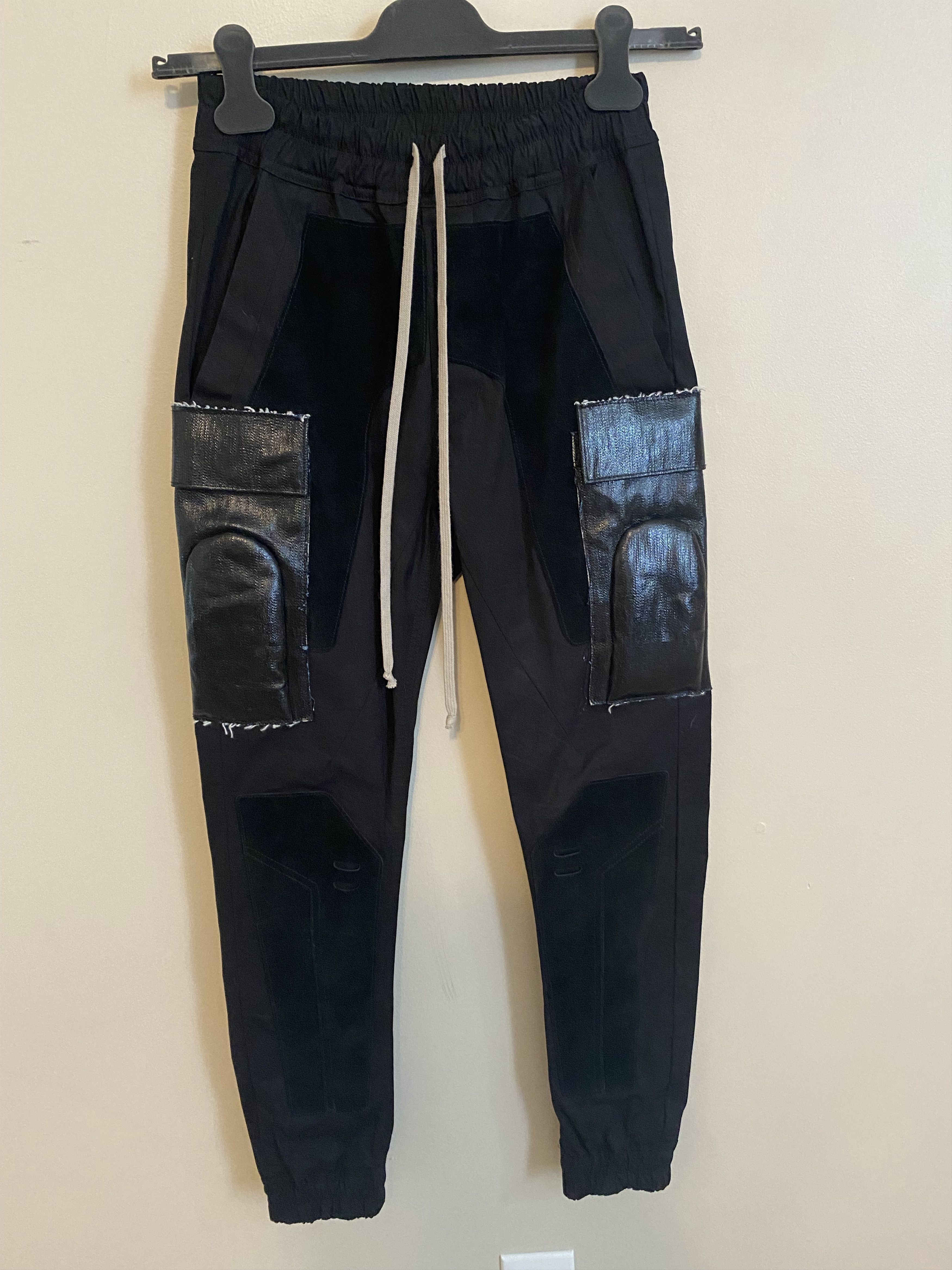 image of Rick Owens Aw19 Suede Patch Cargo Jogger in Black, Men's (Size 28)