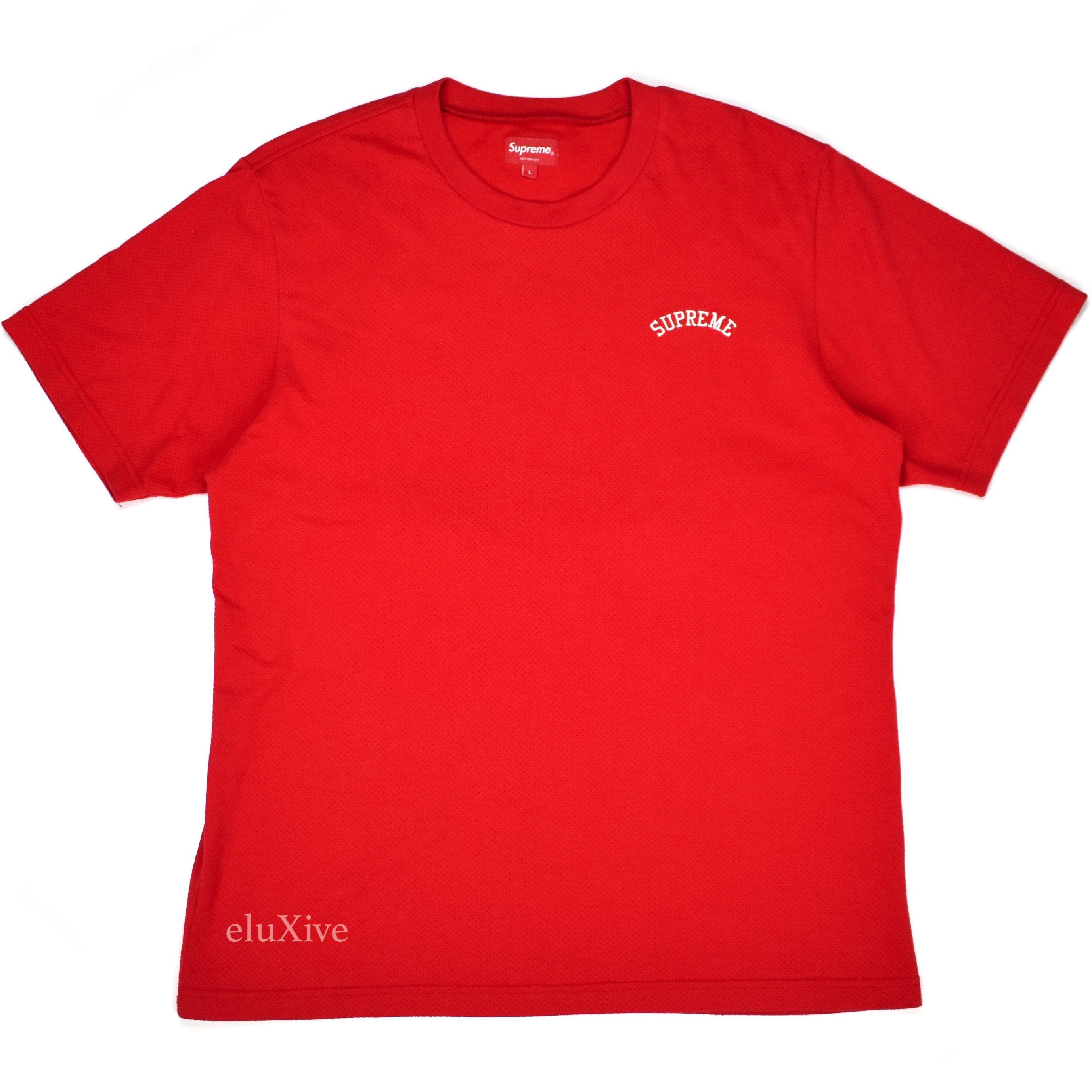 image of Supreme Ss18 Red Mesh Arc Logo T-Shirt, Men's (Size Large)