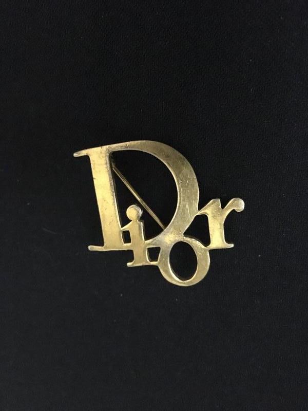 image of Vintage Christian Dior Logo Brooch in Gold, Men's