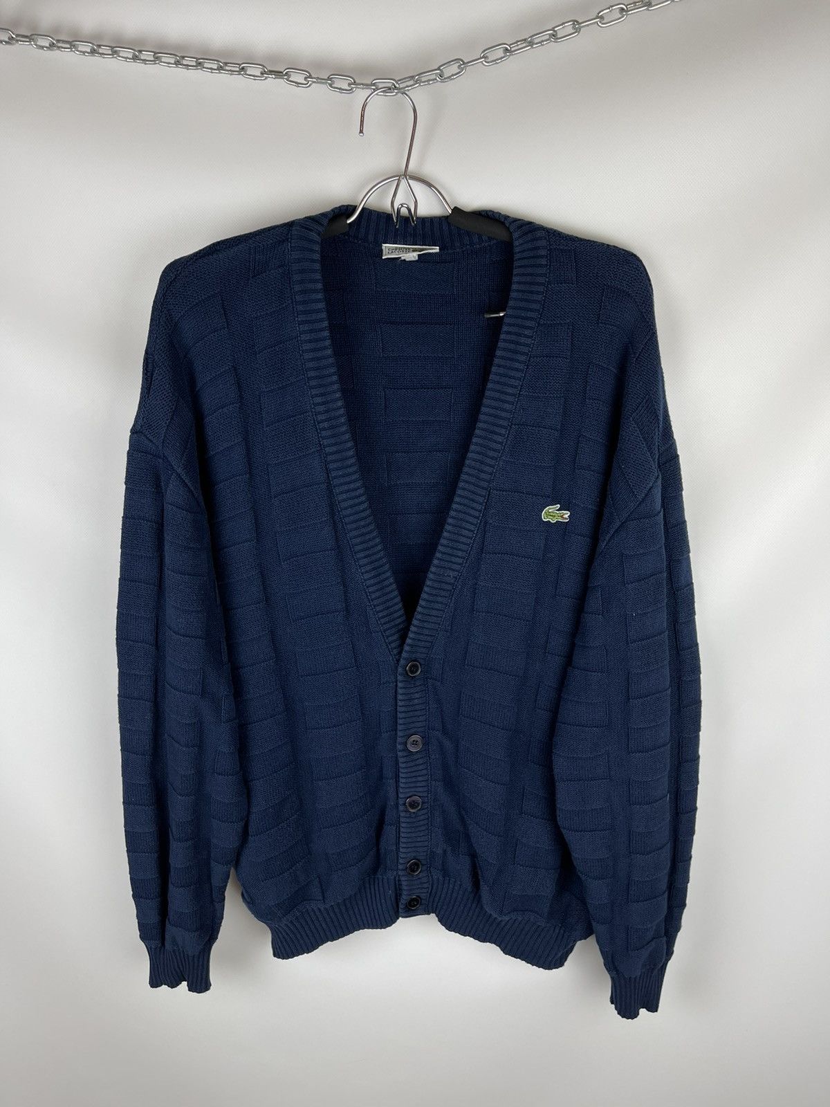 image of Chemise Lacoste Vintage Blue Knit Cardigan Sweater in Navy, Men's (Size XL)