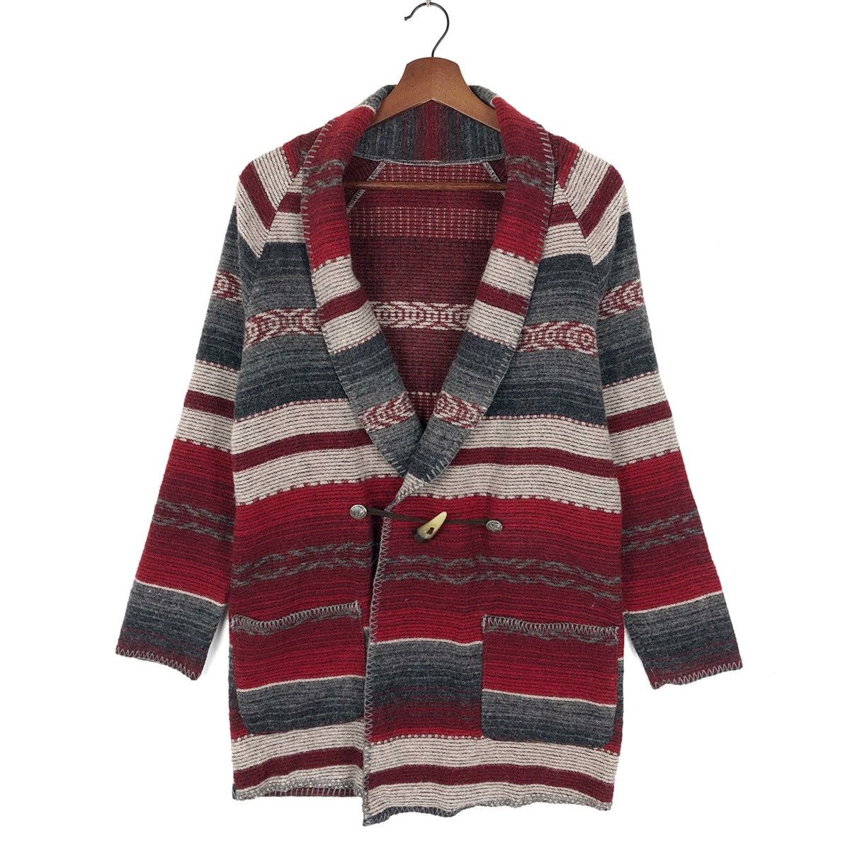 image of Johnson Woolen Mill x Made In USA Shawl Collar Native Aztec Design Knit Cardigan (Size Medium)