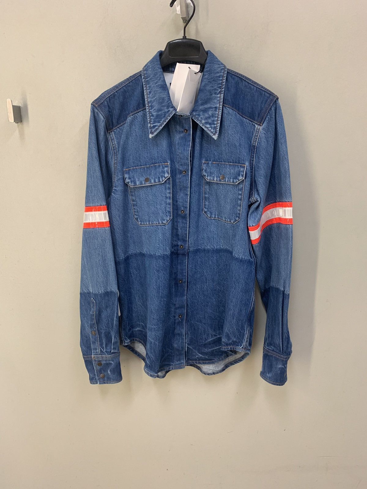 Image of Calvin Klein 205W39Nyc Fireman Detail Denim Shirt in Denim Blue, Men's (Size Small)