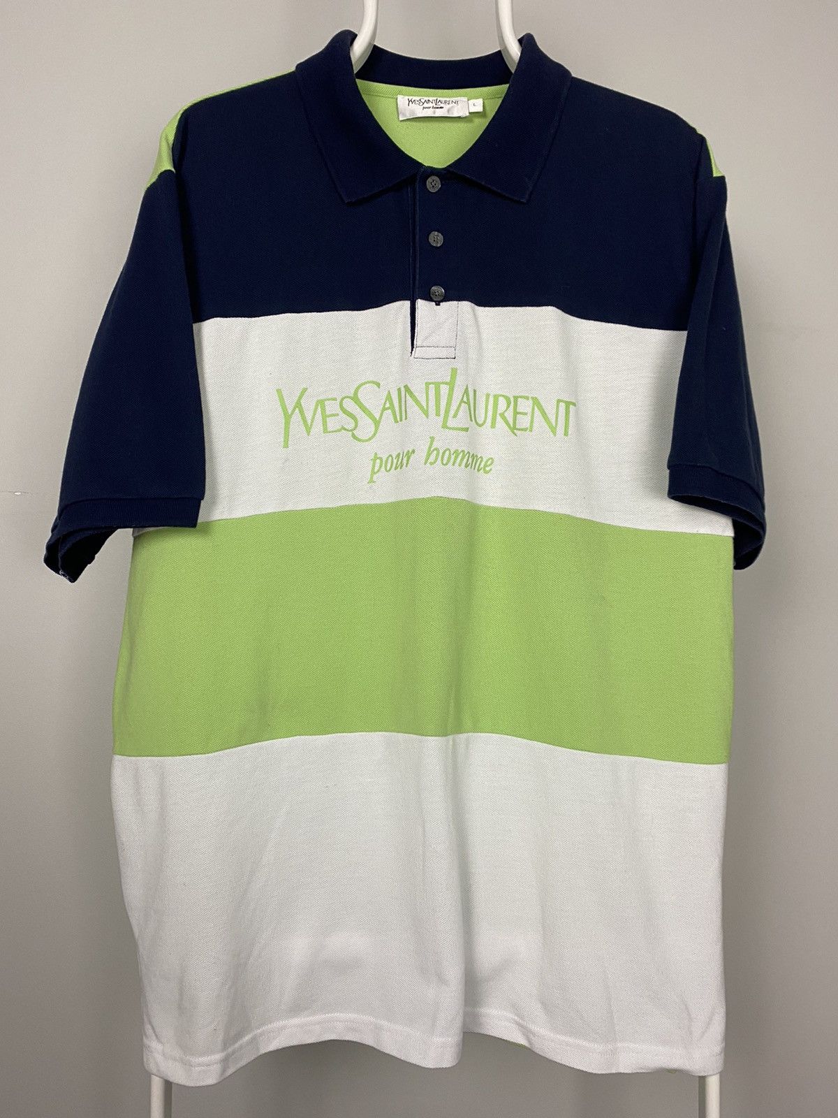 Vintage 90s Yves Saint Laurent vintage spell out polo T-shirt YSL Size US L / EU 52-54 / 3 - 1 Thumbnail