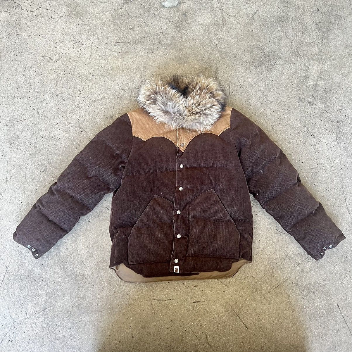 Bape Bape Fur Collar Corduroy Down Jacket | Grailed