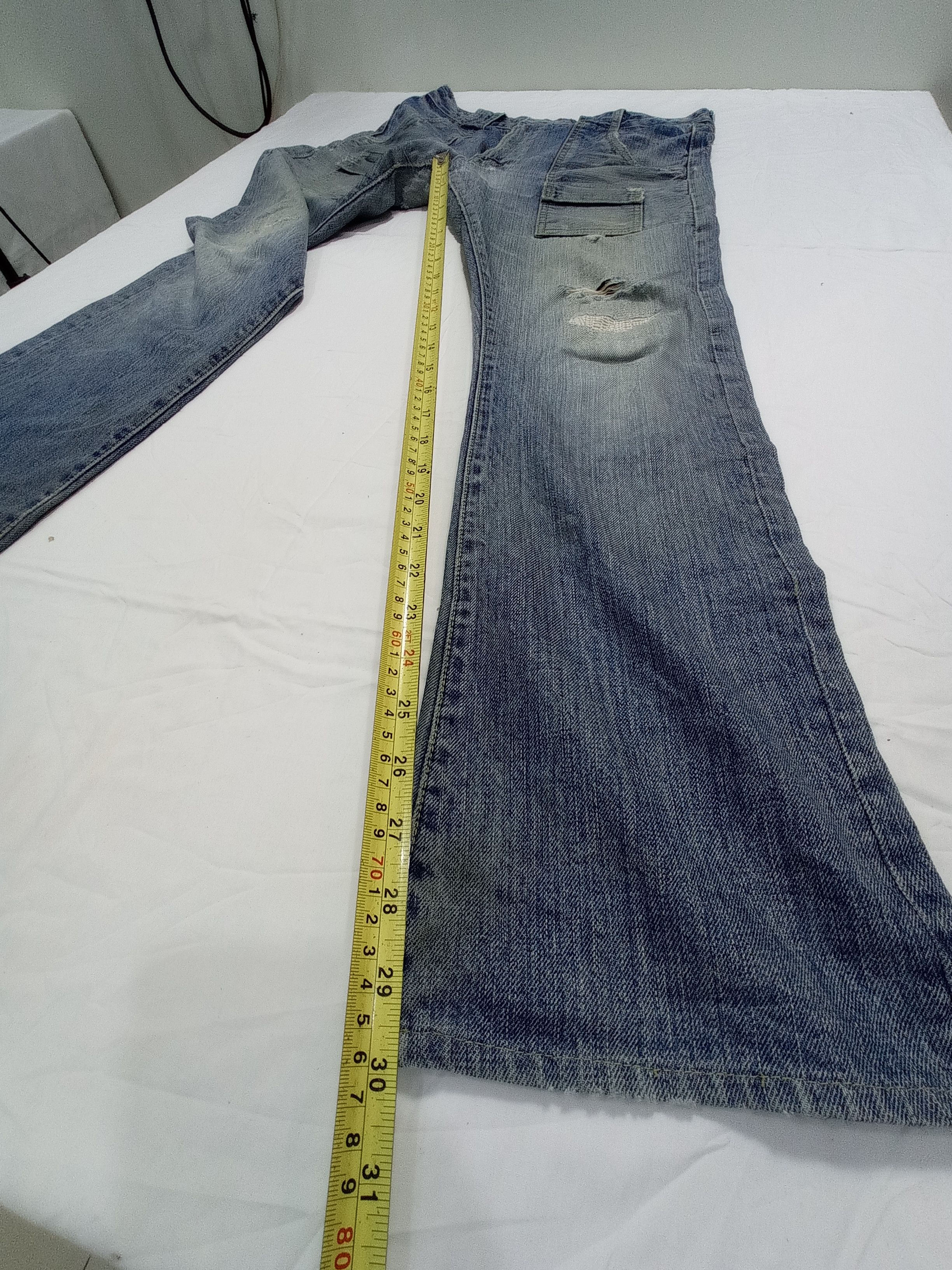 Japanese Brand Medio Quadro Flare Distressed Denim Bush Pants Size US 31 - 20 Thumbnail