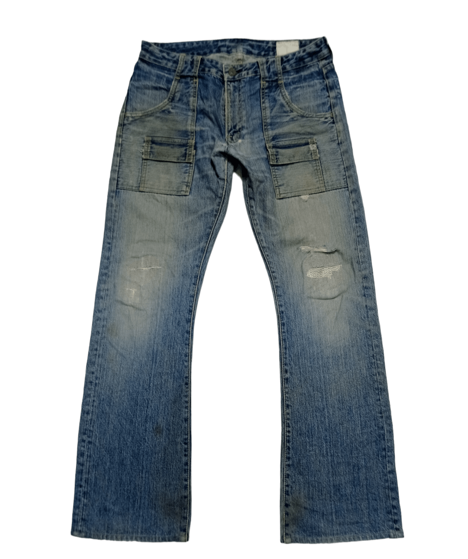 Japanese Brand Medio Quadro Flare Distressed Denim Bush Pants Size US 31 - 1 Thumbnail