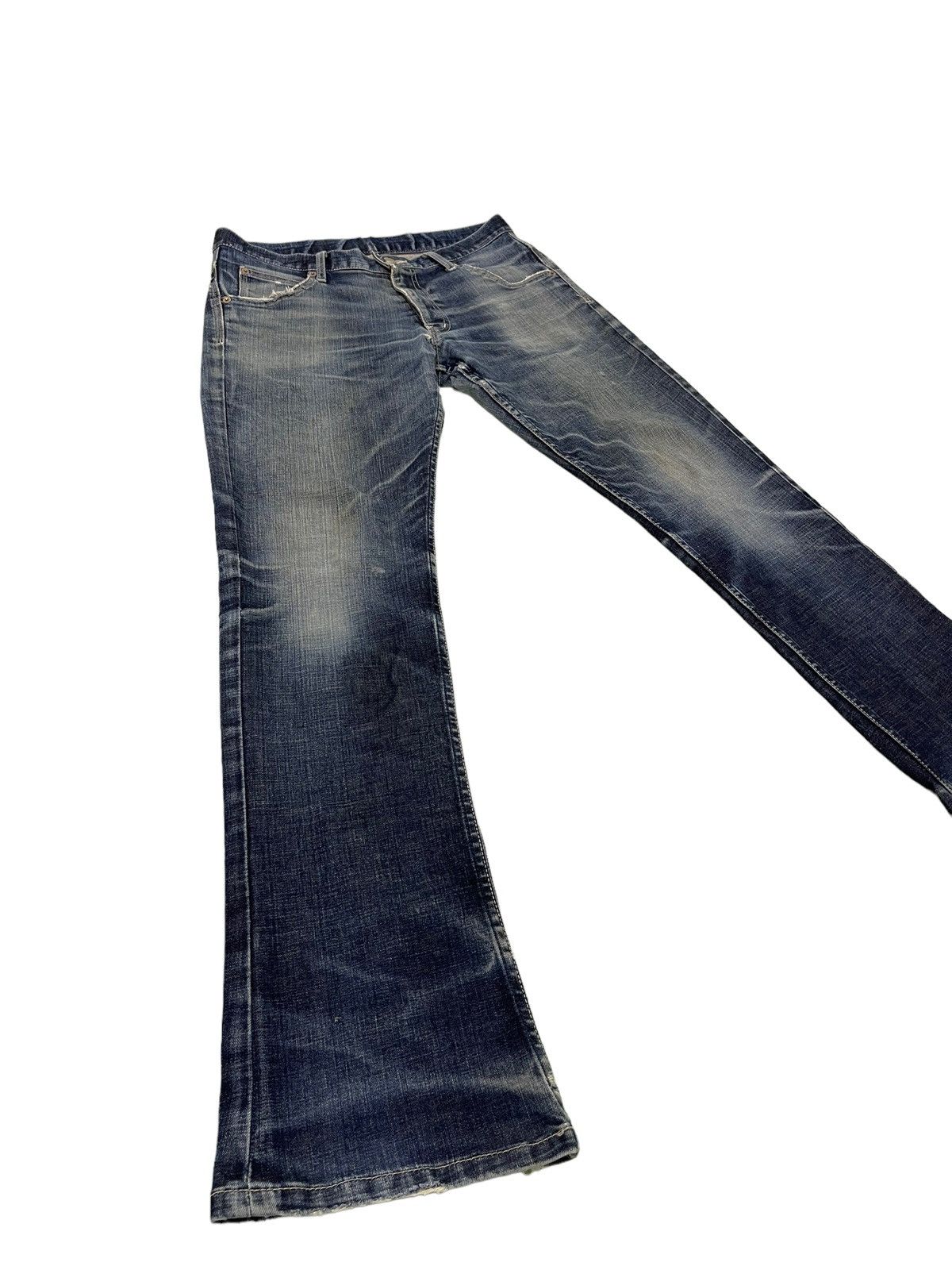 image of Hype Flare Jeans Mens Bigi Acid Wash Distress Stretch Denim 43 in Blue (Size 32)