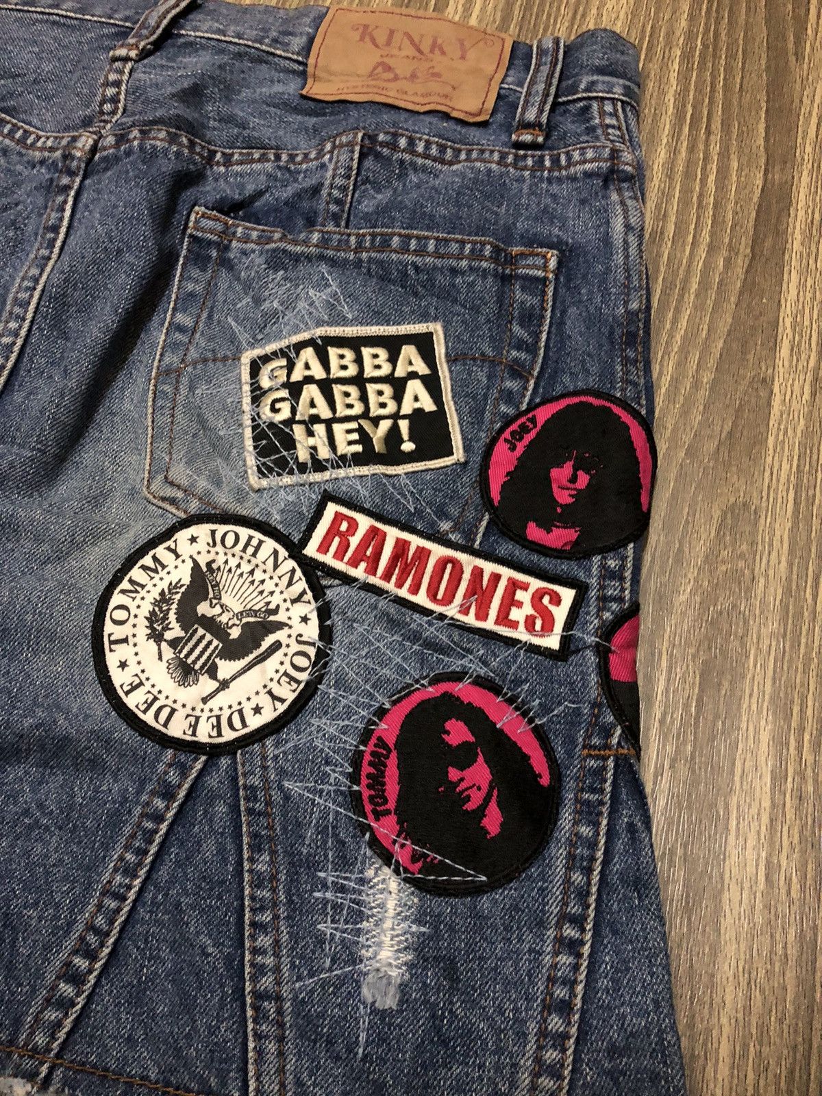 image of Distressed Denim x Hysteric Glamour Hysteric Heavy Kinky Ramones Patches Distressed Skirt in Washed