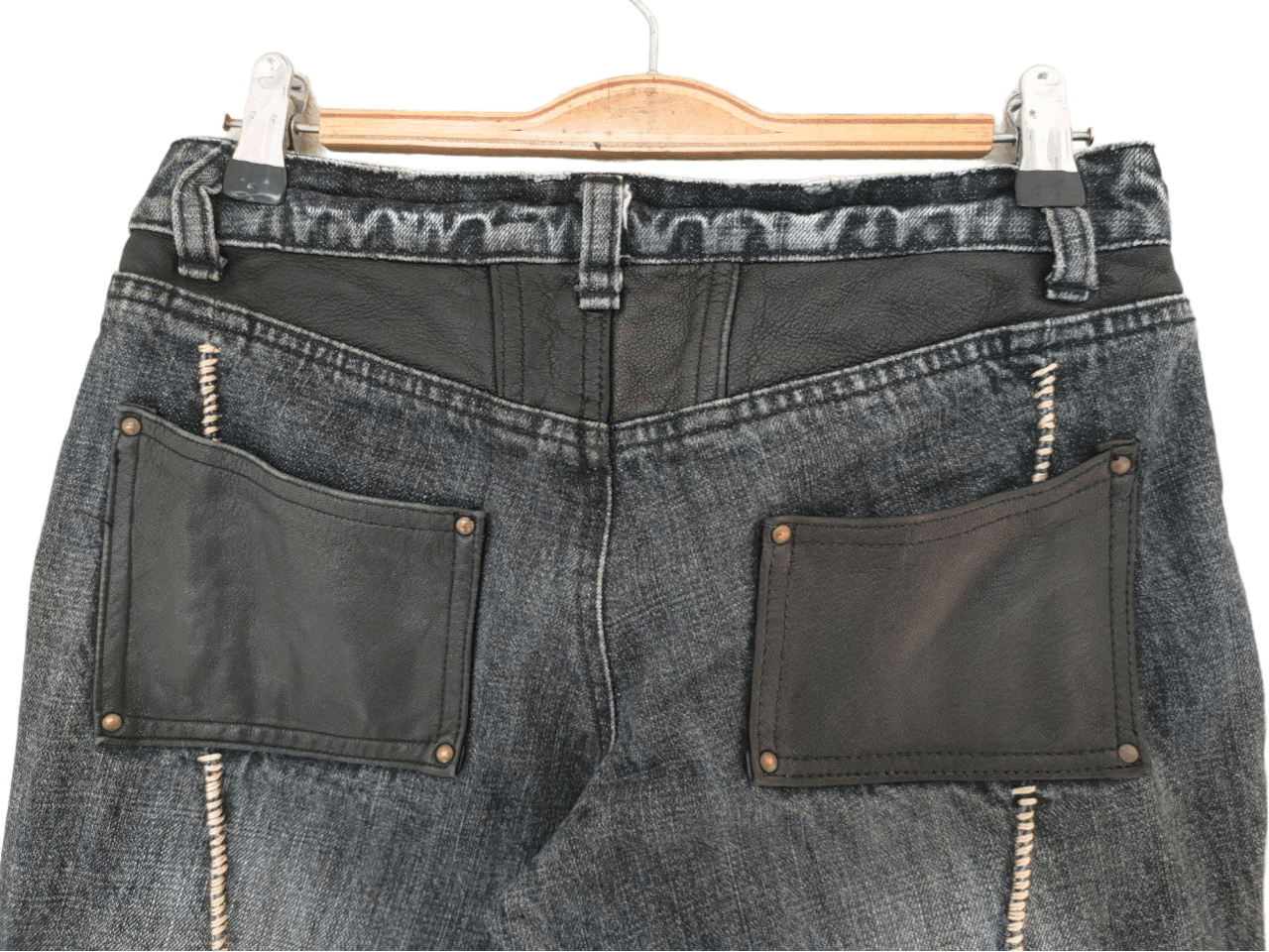 5351 POUR LES HOMMES ❎ 5351 Pour Les Leather Pocket Denim Size 29" - 4 Thumbnail