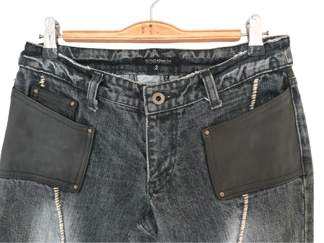 5351 POUR LES HOMMES ❎ 5351 Pour Les Leather Pocket Denim Size 29" - 5 Thumbnail