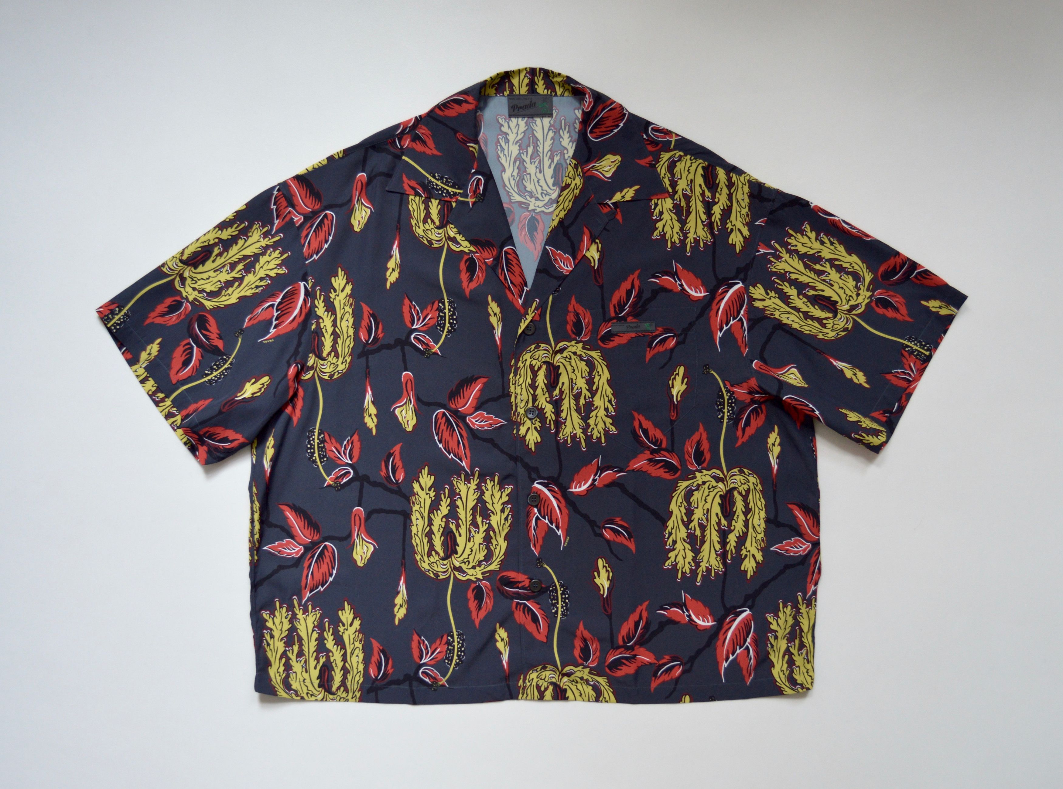 image of Prada S/s 19 Floral Print Oversized Camp Collar Shirt, Men's (Size XL)