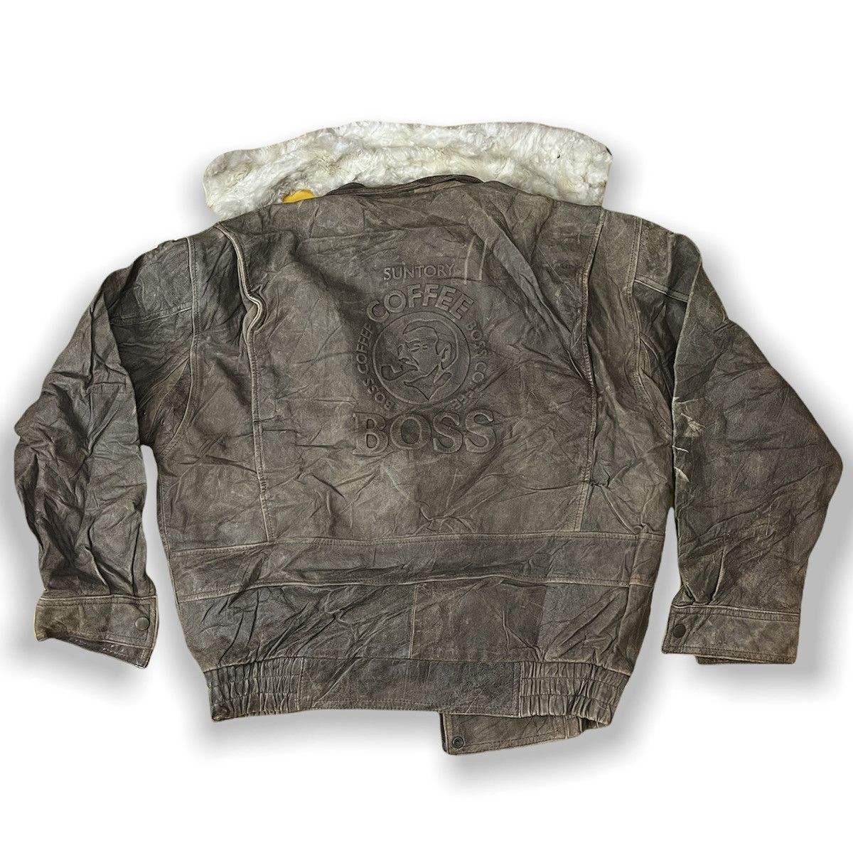 Genuine Leather × Japanese Brand × Vintage Vintage SUNTORY BOSS COFFEE B3 Genine Leather Bomber Jacket Size US XL / EU 56 / 4 - 21 Thumbnail