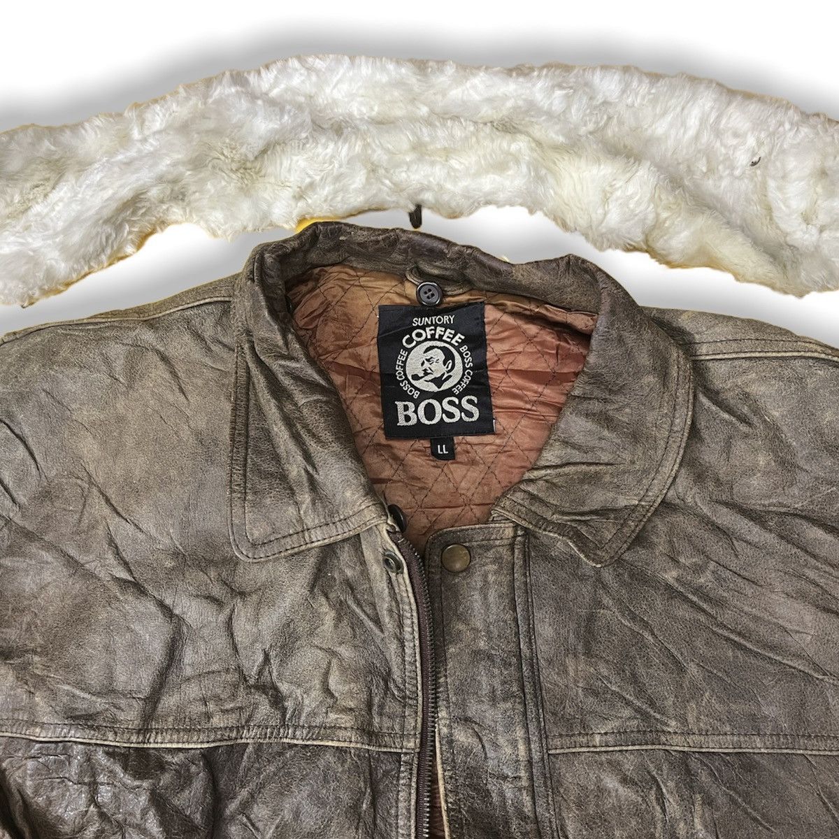 Genuine Leather × Japanese Brand × Vintage Vintage SUNTORY BOSS COFFEE B3 Genine Leather Bomber Jacket Size US XL / EU 56 / 4 - 6 Thumbnail