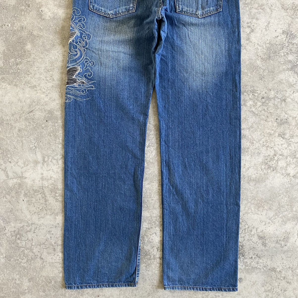 Japanese Brand Rovertry Japan Koi Fish Embroidered Sukajan Jeans Size US 35 - 14 Thumbnail