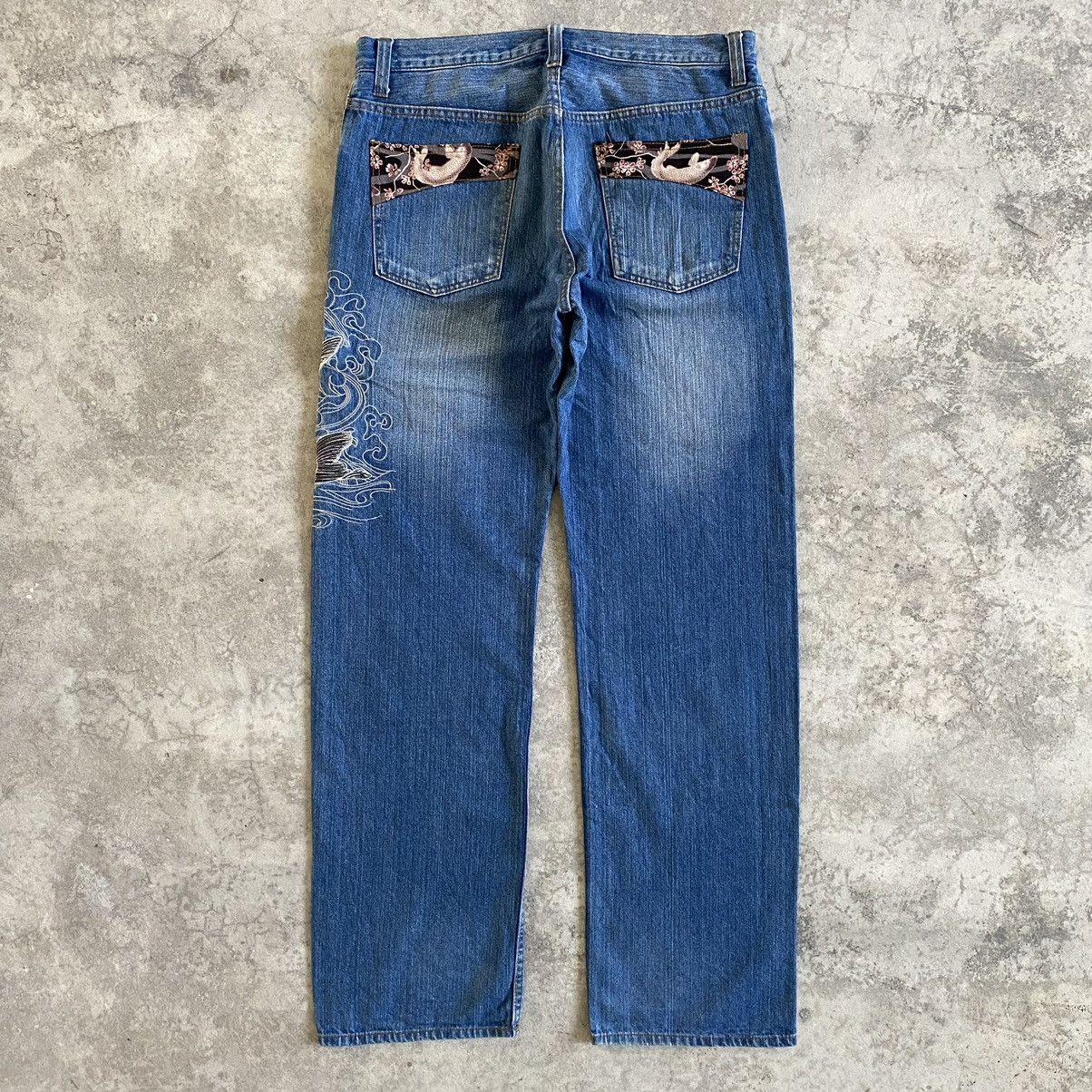 Japanese Brand Rovertry Japan Koi Fish Embroidered Sukajan Jeans Size US 35 - 12 Thumbnail