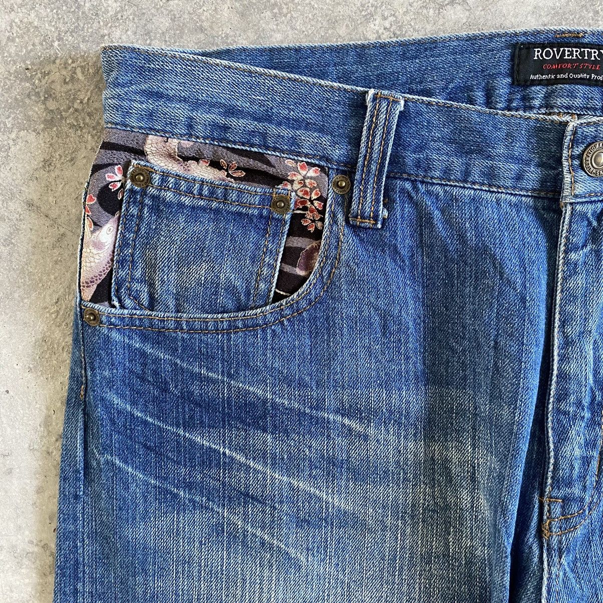 Japanese Brand Rovertry Japan Koi Fish Embroidered Sukajan Jeans Size US 35 - 8 Thumbnail