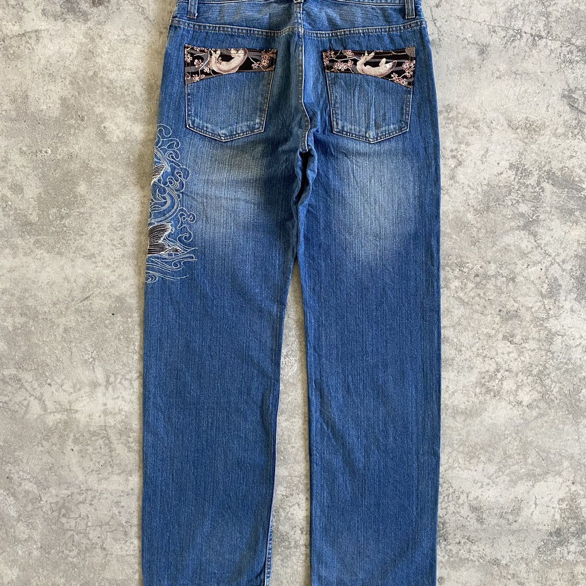 Japanese Brand Rovertry Japan Koi Fish Embroidered Sukajan Jeans Size US 35 - 15 Thumbnail