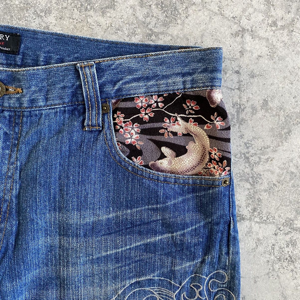 Japanese Brand Rovertry Japan Koi Fish Embroidered Sukajan Jeans Size US 35 - 7 Thumbnail