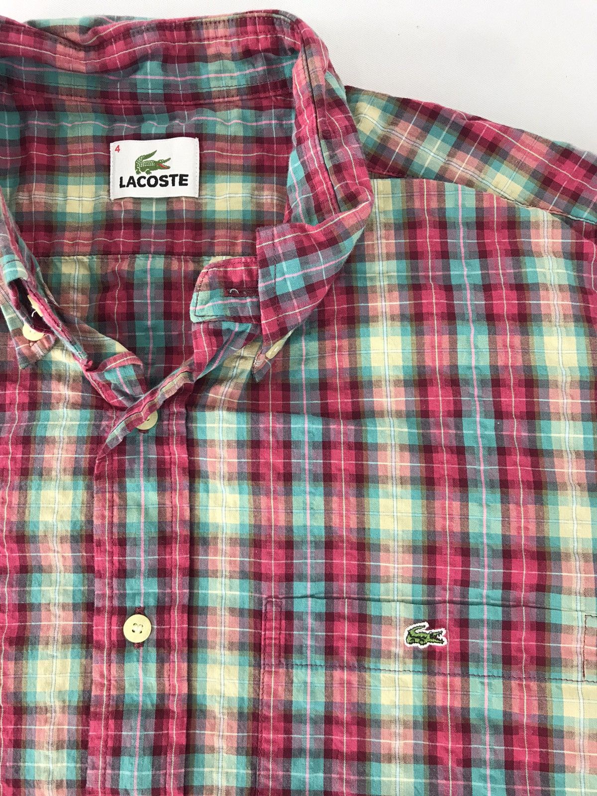 Lacoste × Vintage Lacoste Button Up Shirt Single Pocket Plaid Checked K134j Size US L / EU 52-54 / 3 - 3 Thumbnail