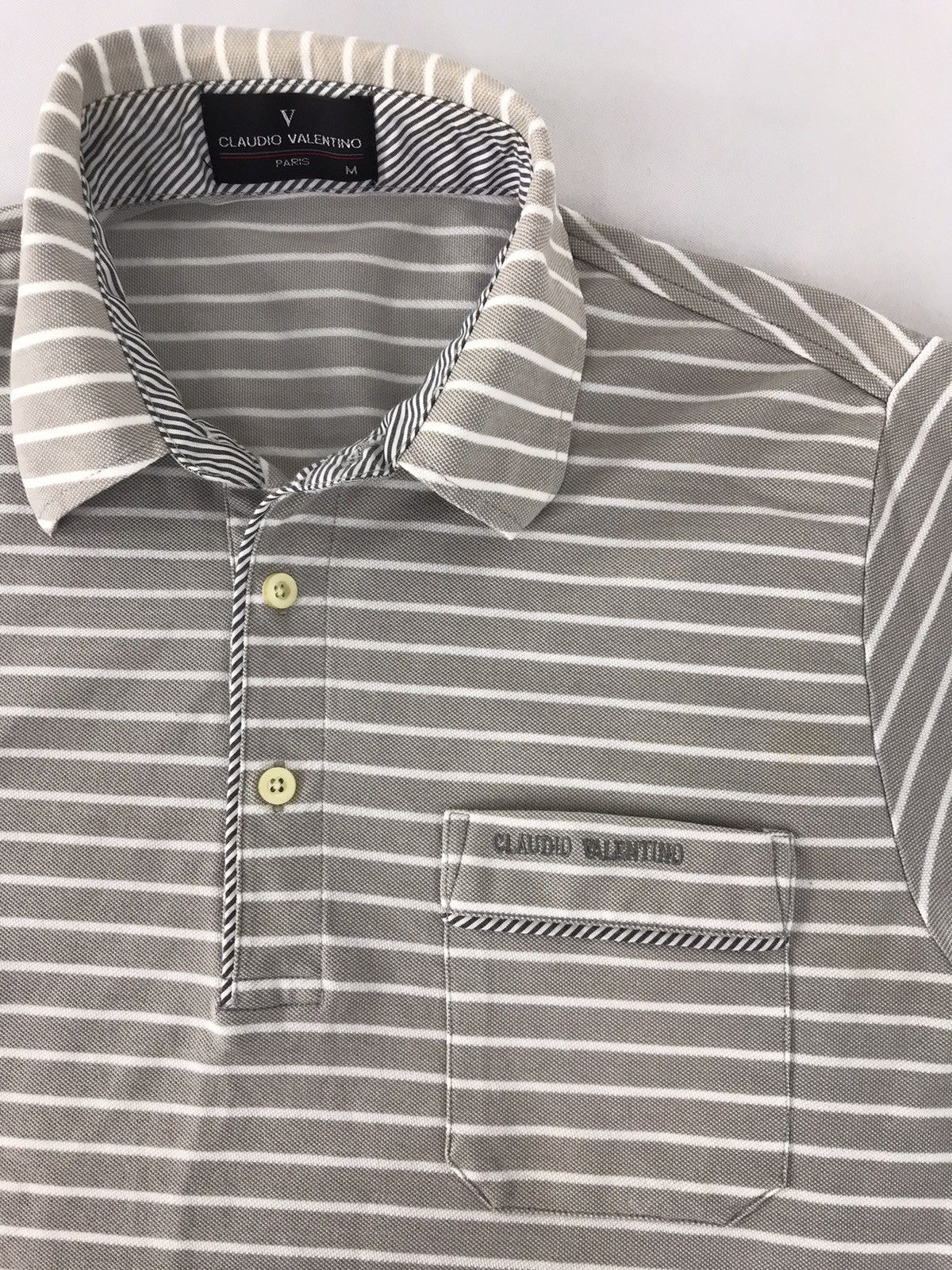 Designer × Valentino × Vintage Claudio Valentino Paris Polo Single Pocket Striped K143j Size US S / EU 44-46 / 1 - 3 Thumbnail