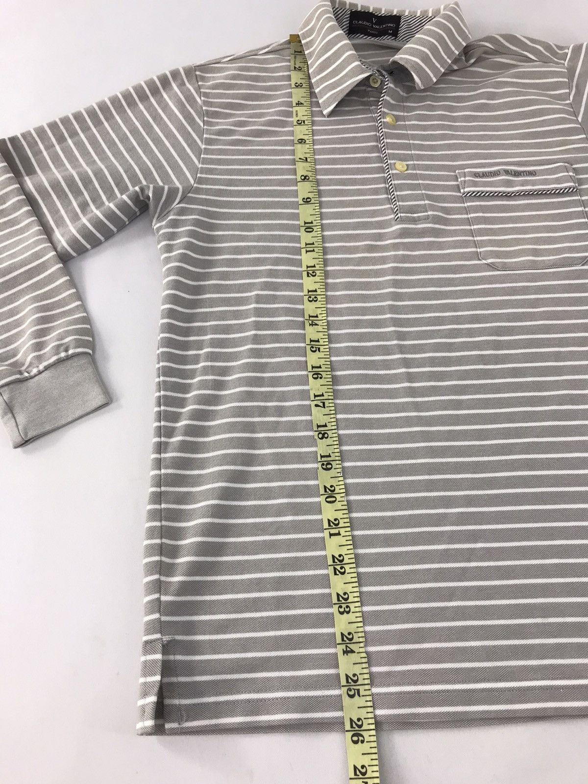 Designer × Valentino × Vintage Claudio Valentino Paris Polo Single Pocket Striped K143j Size US S / EU 44-46 / 1 - 8 Thumbnail