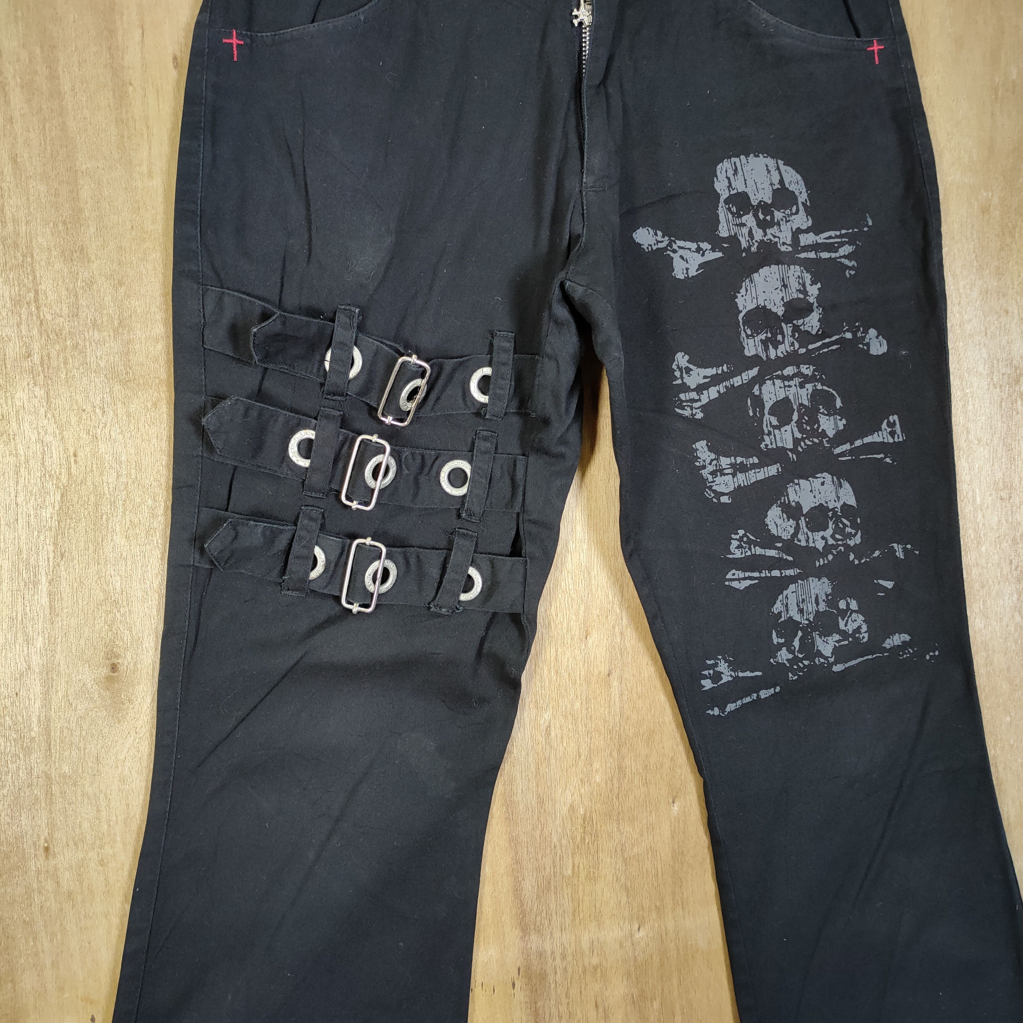 Japanese Brand MAD PUNK SKULL BONDAGE FLARE PANTS/ PARACHUTE PANTS Size US 28 / EU 44 - 4 Thumbnail