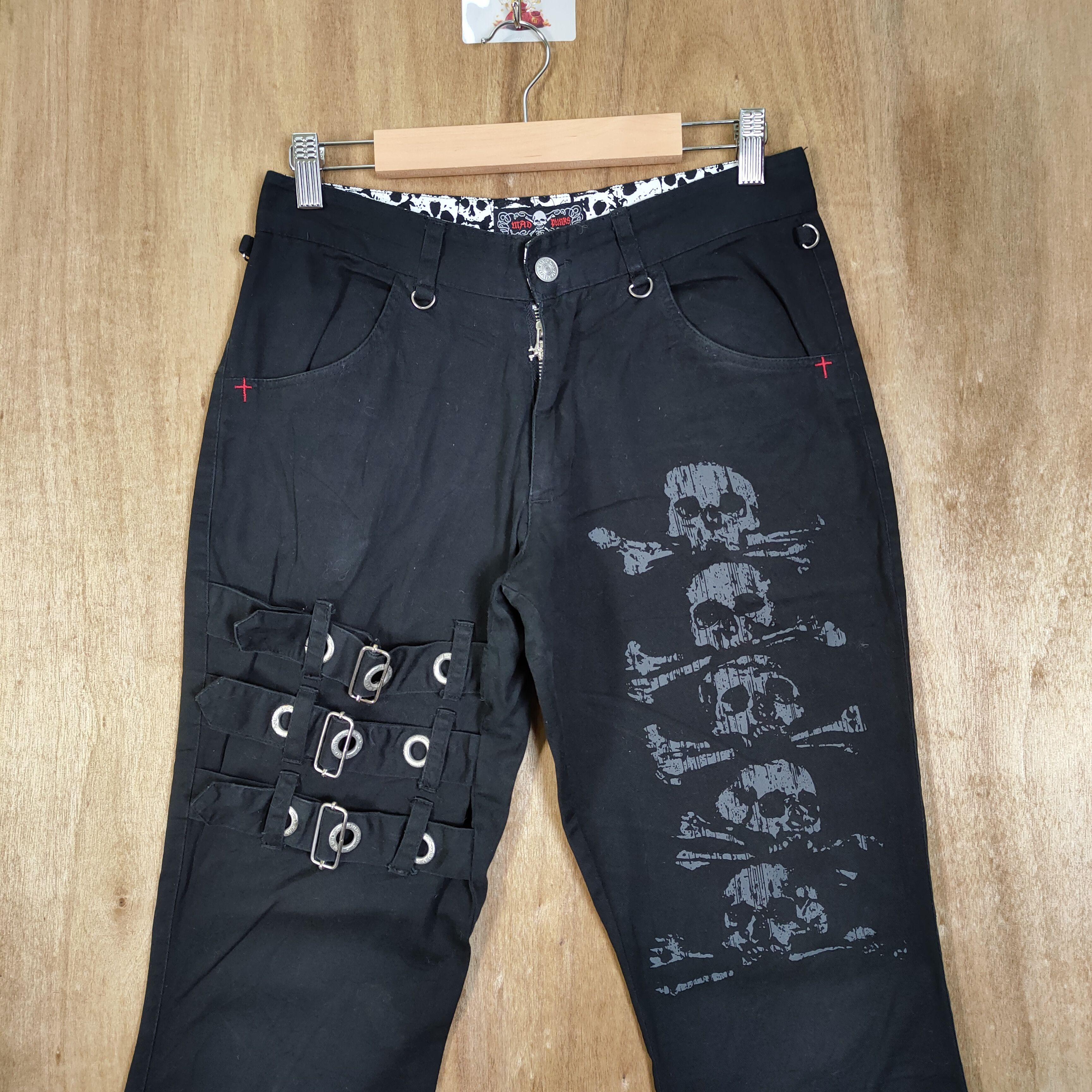 Japanese Brand MAD PUNK SKULL BONDAGE FLARE PANTS/ PARACHUTE PANTS Size US 28 / EU 44 - 2 Thumbnail