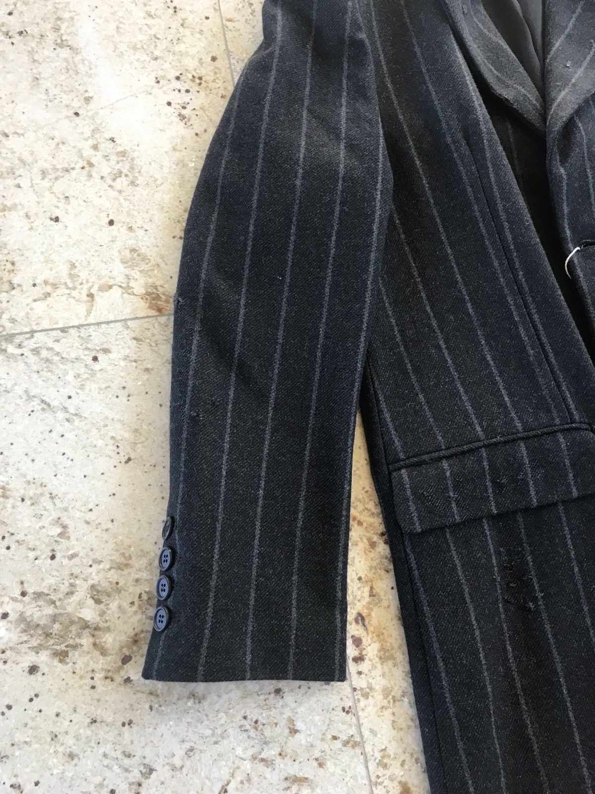 Palm Angels Light Distressed All Over Stripe Wool Black Coat Size US M / EU 48-50 / 2 - 9 Thumbnail