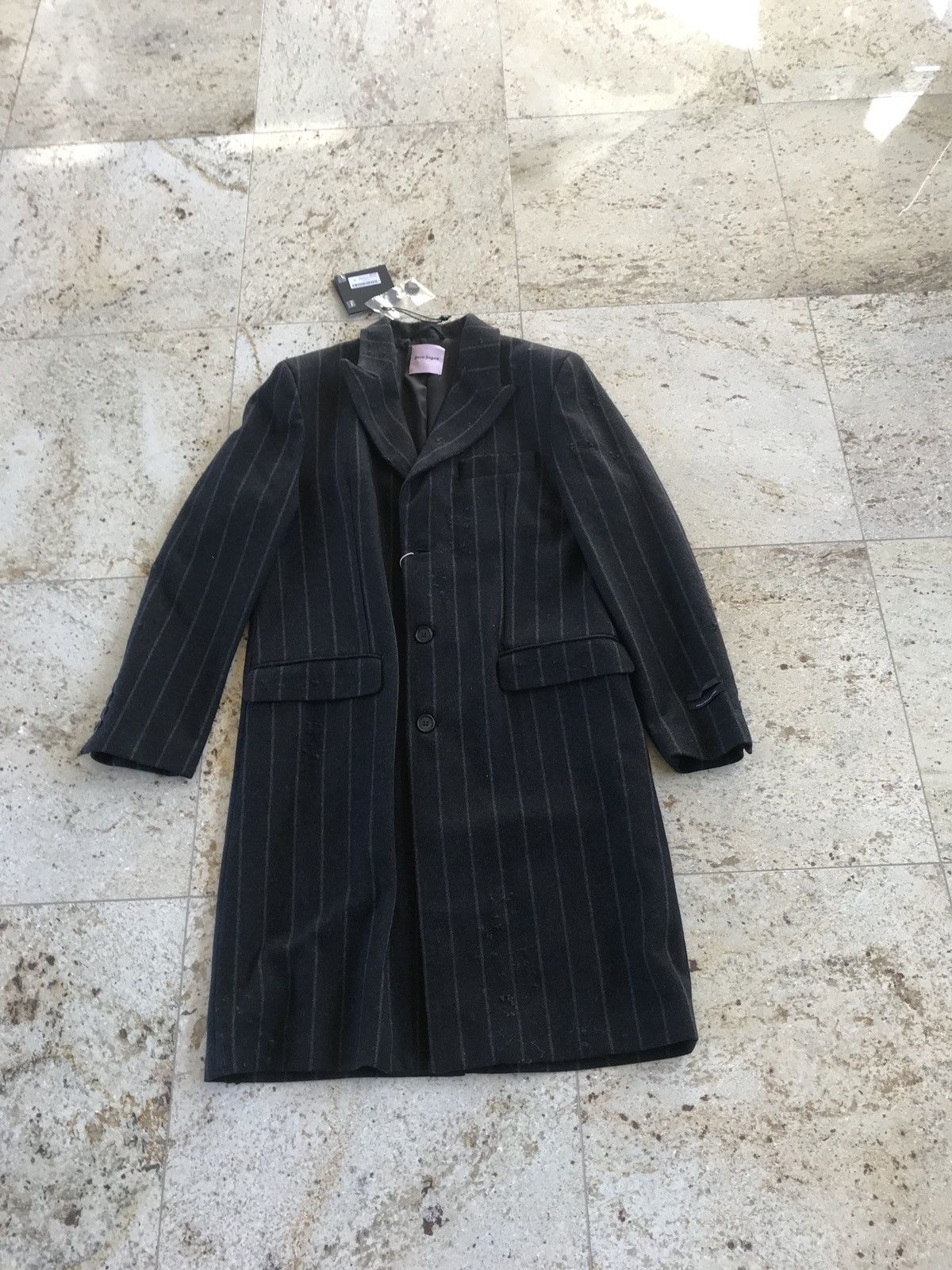 Palm Angels Light Distressed All Over Stripe Wool Black Coat Size US M / EU 48-50 / 2 - 1 Thumbnail