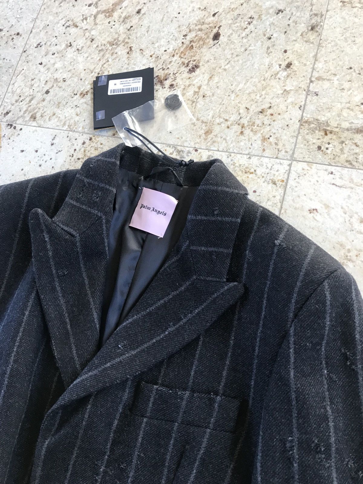 Palm Angels Light Distressed All Over Stripe Wool Black Coat Size US M / EU 48-50 / 2 - 13 Thumbnail