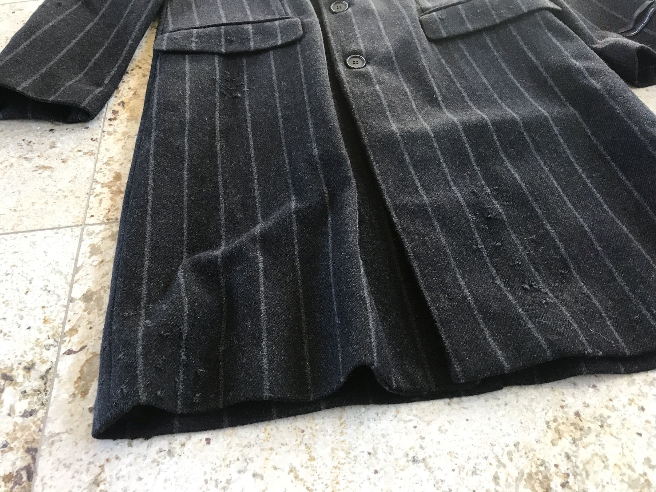 Palm Angels Light Distressed All Over Stripe Wool Black Coat Size US M / EU 48-50 / 2 - 4 Thumbnail