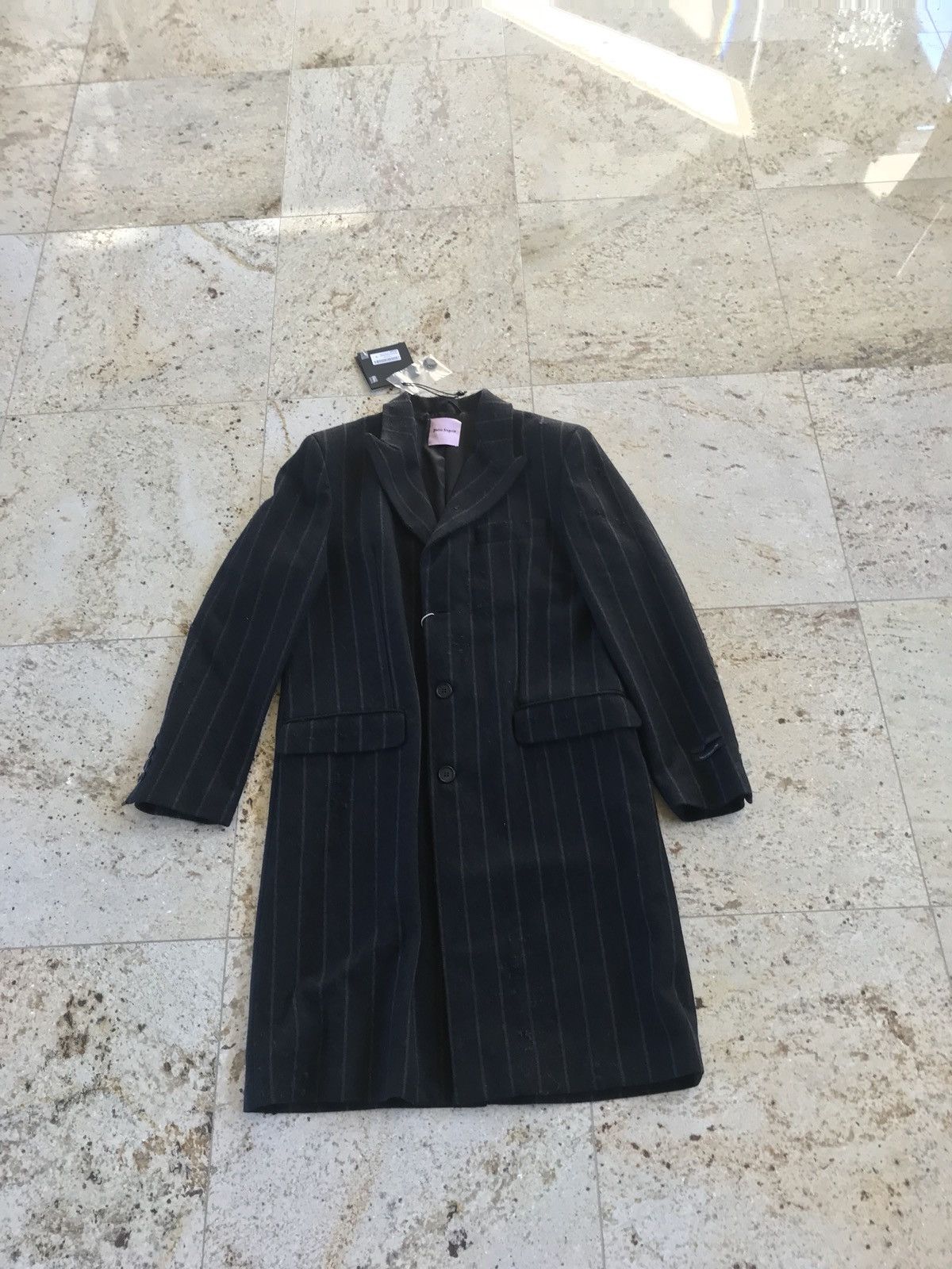 Palm Angels Light Distressed All Over Stripe Wool Black Coat Size US M / EU 48-50 / 2 - 3 Thumbnail