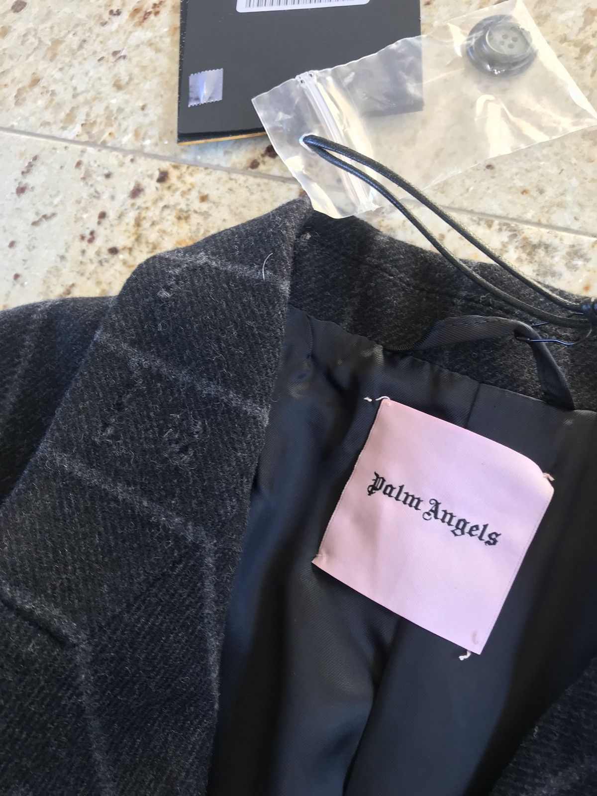 Palm Angels Light Distressed All Over Stripe Wool Black Coat Size US M / EU 48-50 / 2 - 17 Thumbnail