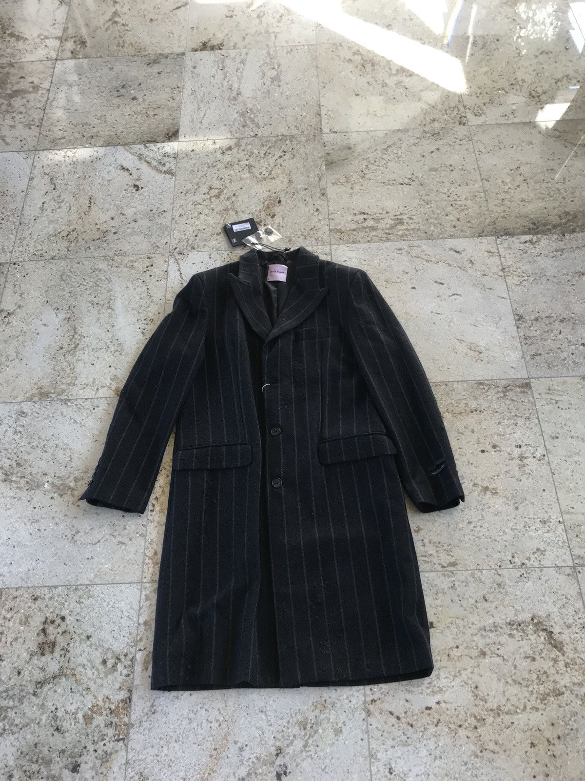 Palm Angels Light Distressed All Over Stripe Wool Black Coat Size US M / EU 48-50 / 2 - 2 Thumbnail