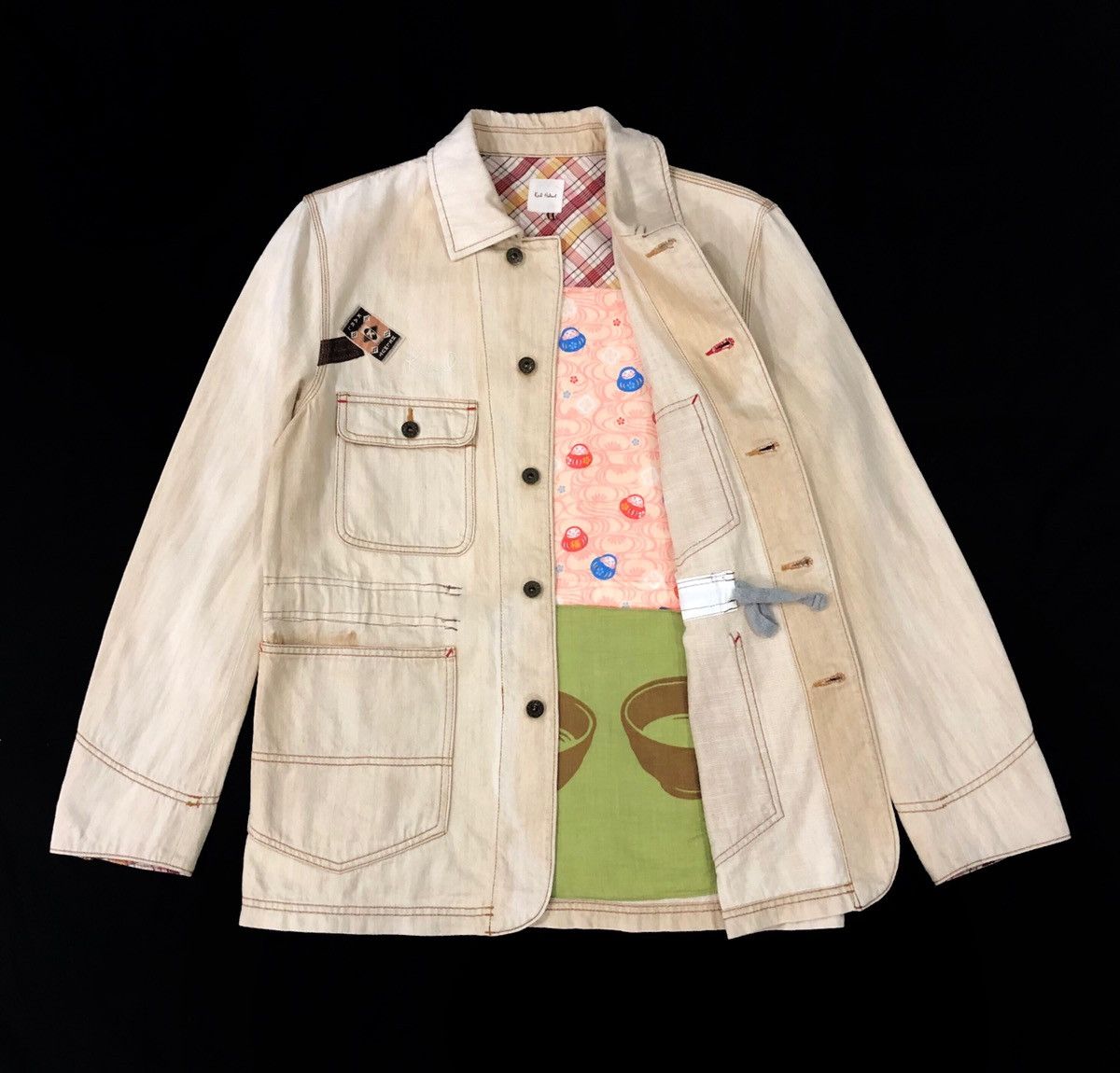 image of Karl Helmut Patches Denim Chore Jacket in Cream, Men's (Size Medium)
