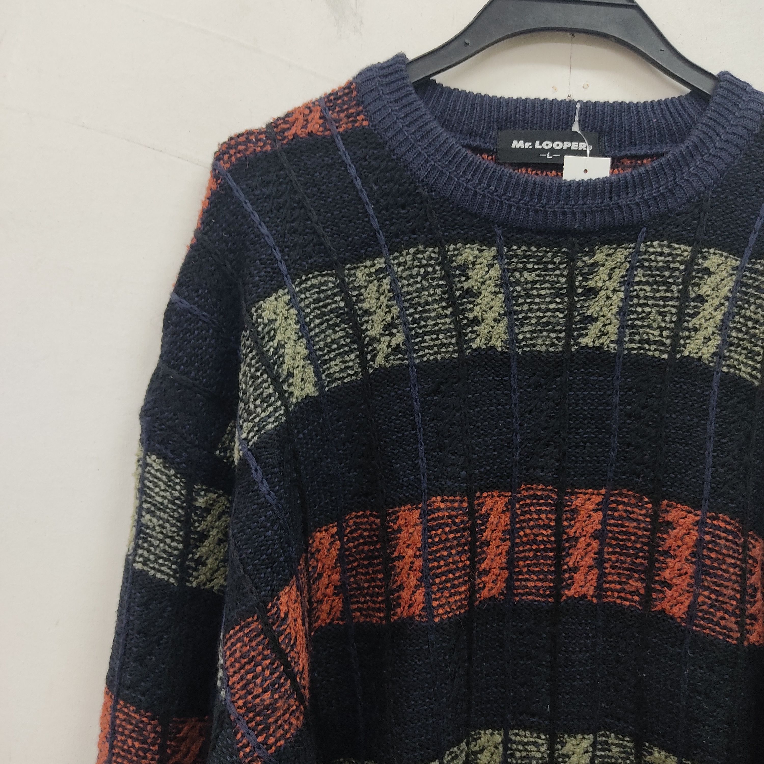 Japanese Brand Mr Looper Checked Stripe Knitwear Jumper Size US L / EU 52-54 / 3 - 6 Thumbnail